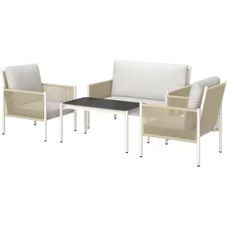 Outsunny Gartenmöbel Set aus Polyrattan Lounge-Set mit 2er Sofa Sessel Glastisch Kissen wetterfest Sitzgruppe für 4 Personen Outdoor Balkonmöbel Set Terrassenmöbel für Garten Balkon Braun+Grau   Aosom