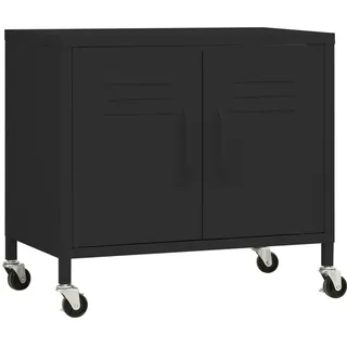 vidaXL Lagerschrank Schwarz 60x35x56cm Stahl Sideboard Schrank mit Rollen Büroschrank Metallschrank Aufbewahrungsschrank Büromöbel Stahlschrank