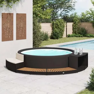 Refined Akazienholz Whirlpool Umrandung Witterungsbeständig Verkleidung Poolumrandung Poolverkleidung für Jacuzzi Schwarz Poly Rattan