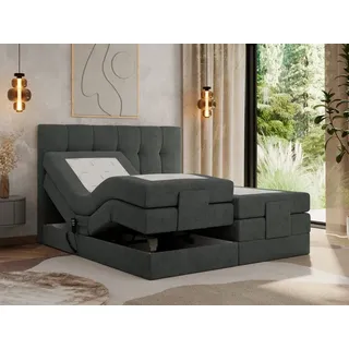 MKS MEBLE Boxspringbett 180 x 200 cm elektrisch verstellbar 7-Zonen Taschenfederkern Matratze mit Topper Bett 180 x 200 cm mit Motor Polsterbett Mo... - Dunkelgrau