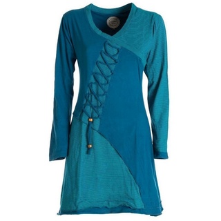 Vishes Jerseykleid Asymmetrisches Langarm Damen Baumwoll-Keid Shirt-Kleid Ethno, Elfen Style, Sweat-Kleid blau 42-44