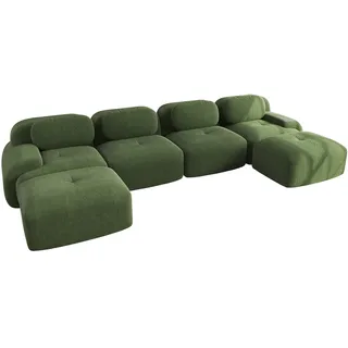 Merax Modulares Cord Sofa 4-Sitzer mit 2x Hocker, Cloud Sofa rahmenlos, bodennah mit tiefer Sitzfläche, auch als Schlafsofa nutzbar, Grün