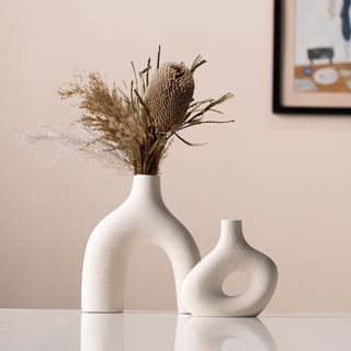 Pevfeciy Keramik Vase für pampasgras,Weiß Vase modern deko vase Boho Deko Stil,Kreative 2er Set Vasen,Blumenvase für frische Blumen&Trockenblumen deko,Esstisch,Büro,Wohnzimmer,Fensterbank deko