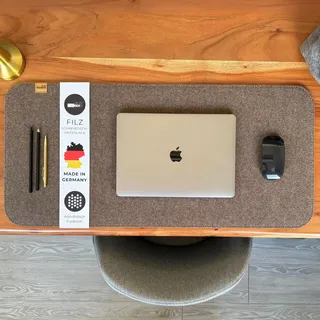 kontor28® - Schreibtischunterlage Filz MADE IN GERMANY | Schreibtisch Unterlage in der Größe 100x37,5 cm aus Upcycling-PET Filz | Filzunterlage Schreibtisch waschbar & Anti-Rutsch, Farbe Naturmeliert