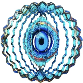 Kögler 28755 - Mandala Windspiel blaues Auge, ca. 25 cm, 3D Windspinner aus Stahl, Regenbogen Gartendekoration, Windblätter für Innen- und Außenbereich