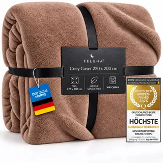 Feluna® Kuscheldecke XXL 220x200 cm, warme Mikrofaser Tagesdecke, Braun | Spendet sofort wohlige Wärme, extrem weicher Kaschmir-Touch, Mikrofaser Wohndecke, kuschelige Sofadecke für 2 Personen