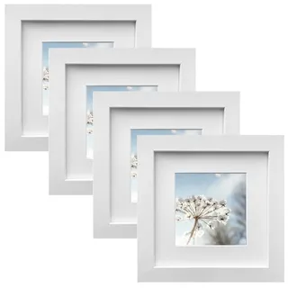 Zyiphor 4er Set Bilderrahmen 15x15cm Weiß Holzrahmen Quadratisch Fotorahmen Wandmontage Fotogalerie Display für Portraits, Collagen, Tischdekoration