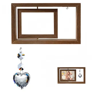 Holz Bilderrahmen 2-in-1, drehbar für 2 Fotos (4x6 Zoll), inklusive Herz-Sonnenfänger Anhänger, ideales Muttertagsgeschenk, 27,6 x 16,5 cm, Vintage Design