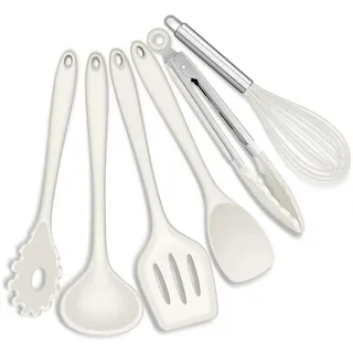 LuxusKollektion Kochbesteck-Set Küchenutensilien 6tlg Silikon Kochbesteck Pfannenwender Weiß weiß