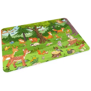 stabiles Vinyl Tischset mit Lerneffekt für Kinder Platzdeckchen Platzset abwaschbar reißfest farbecht (Waldtiere)