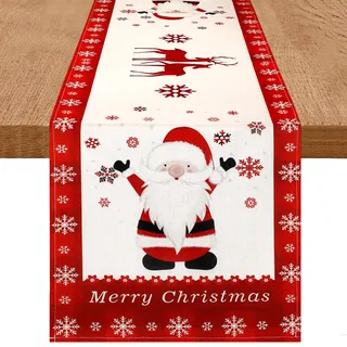 DecorMommt Tischläufer Weihnachten Rot 40x140cm, Weihnachtstischläufer Modern Rot, Tisch Läufer Weihnachtsdeko, Weihnachts Winter, für Drinnen Urlaub Party Küche Tisch Deko(Ren Schnee Rot)