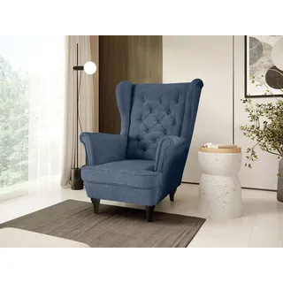 Beautysofa Ohrensessel Sessel FALCO Chesterfield Wohnzimmersessel Fernsehsessel blau