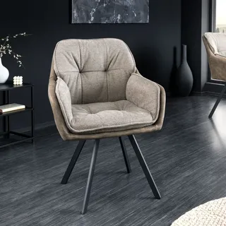 riess-ambiente Drehbarer Design Stuhl MR. LOUNGER vintage taupe Microfaser mit Armlehne Drehstuhl Esszimmerstuhl Essstuhl - Grau