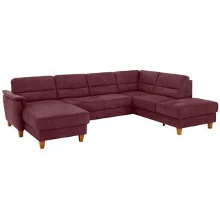 Wohnlandschaft HOME AFFAIRE "Palmera U-Form, B: 308 cm", rot (bordeaux), B:308cm H:89cm T:212cm, 100% Polyester;Struktur (100% Polyester);Luxus-Microfaser in Lederoptik (100% Polyester), Sofas, Wohnlandschaft, optional Schlaffunktion & Bettkasten, Federkern