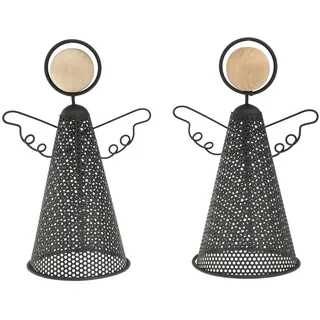 Viana Elegante Metall Engel Figur Weihnachten 15,5 cm Schwarz Holz Deko 2er Set