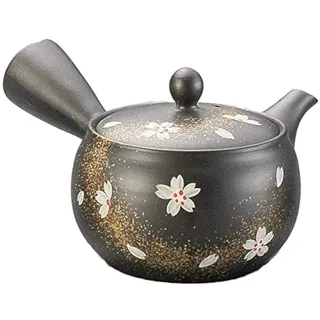Yamakiikai Schwarz Kyusu (Japanische Teekanne) Japanische weiße Blumen mit Gold-Linien-Muster mit einem Sieb 280cc M719 aus Japan
