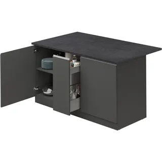 KOCHSTATION Kücheninsel KS-Sole,Kochinsel,Küchenarbeitsblock,Inselküche,Arbeitsinsel, Breite 155 cm, mit Apothekerauszug, gedämpfte Türen grau