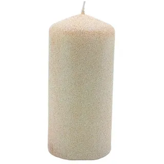 Dekohelden24 Stumpenkerze Glitterkerze als Stumpen - Stumpenkerze, Haushaltskerze in creme, Größe L / B / H: ca. 6 x 6 x 13 cm