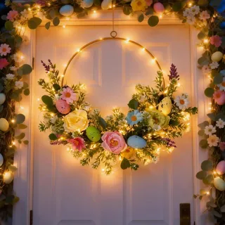40cm LED Osterkranz Haustür Mit Osterei, Künstlicher Frühlingskranz, Türkranz Ostern, Türkranz Frühling, Osterkranz Tür, Osterdeko Türkranz, Dekorative Türdeko Für Ostern (D)
