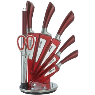 8-teiliges Profi Messer-Set Messerblock sehr hochwertiges Messer Küchenmesser Edelstahl in Rot