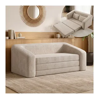 skølm Schlafsofa & Schlafsessel Fjäll mit Kissen, ohne Aufbau, vakuumverpackt, beige, Klappsofa 182x100x70 cm, Teddy-Bouclé Schlafcouch beige