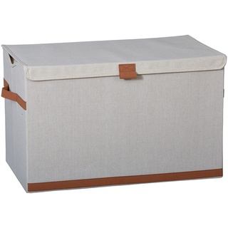 LOVE IT STORE IT Premium Aufbewahrungsbox mit Deckel - Truhe aus Leinen-Baumwoll-Mix - Verstärkt mit Holz - Extra groß und stabil - Beige - 62x37,5x39 cm