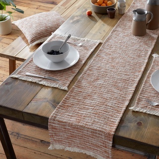Pineapple Elephant Strukturierter Tischläufer aus Baumwolle mit ausgefranstem Rand, Terrakotta