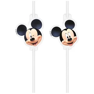 Procos 90726 - Trinkhalme Playful Mickey, 4 Stück, Länge 22 cm, aus Papier, Strohhalm, Geburtstag, Mottoparty