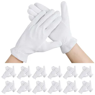 Segbeauty Handschuhe Weiß, 12 Paar Neurodermitis Handschuhe, Handpflege Handschuhe, Baumwollhandschuhe Weiß für Trockene Hände, Servieren, Archivreinigung, Münzen, Schmuck (M)