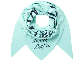 Soccx Dreieckstuch aus Flauschstrick mit Wording Prints new aqua - 162 x 110 cm