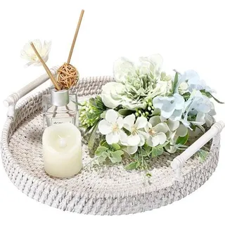 Famanu Dekoratives Rattan-Tablett - Handgefertigt, 28 cm Durchmesser, Natur
