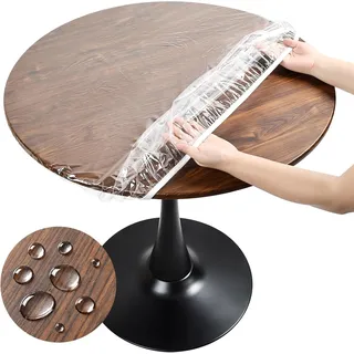 Transparent Tischdecke Rund, Outdoor Tischdecke Wetterfest Gartentischdecke, TPU Wachstischdecke Rund mit Gummizug, Durchsichtige Tischfolie Abwaschbar (110cm)