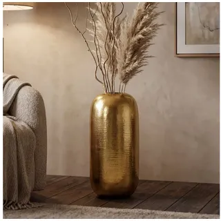 FINEBUY Bodenvase FB76402 Vase 75 cm Aluminium Gold Blumenvase XXL Wohndeko Groß (Elegantes Wohnaccessoire für stilvolle Räume), Große Vase mit moderner Ausstrahlung goldfarben 75 cm x 31 cm