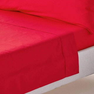 HOMESCAPES Perkal Bettlaken ohne Gummizug rot 180x290 cm, Baumwoll-Betttuch ohne Spannrand, Haustuch ägyptische Baumwolle