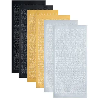 SURALIN 6 Blätter Alphabet Buchstaben Aufkleber Dekorative Zahlen Aufkleber Wachsbuchstaben für Kerzen Personalisierte Taufe Aufkleber-Gold Schwarz Silber