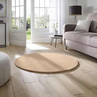 Supersoft Kurzflorteppich Fiona Uni beige 120 cm rund