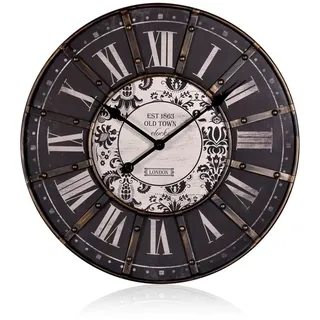 Mucola - Wanduhr Dekouhr Bahnhofsuhr Metallrahmen 60cm Schwarz Antik Nebenuhr Xxl Römisch
