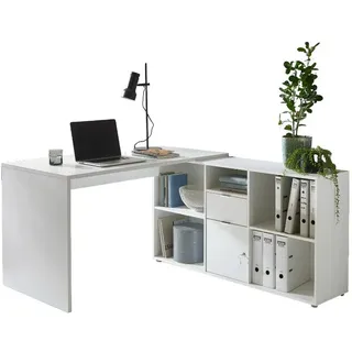 BMG Möbel Eckschreibtisch Lena abschließbarer Tür, Computertisch, Winkelschreibtisch, Homeoffice, Bürotisch, Germany (White)