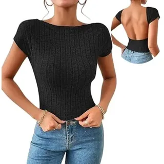 Haibang Damen Rückenfreies Oberteil y2k Slim Fit T-Shirt Kurzarm Backless Top Sexy Crop Tank Top Summer Cute Top Casual Aesthetic Outfits Party Top Streetwear Shirt Teenager Mädchen - XL