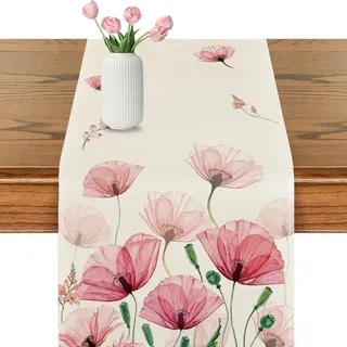 Frühling Tischläufer,Blumen Tischläufer Frühlingsdeko,Pflanzen Blumen FrühlingTischläufer,Küche Tisch Dekoration Drinnen Urlaub Party Dekor 33x183 cm