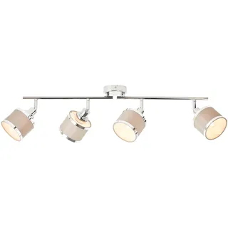 4 flammiges Spotrohr mit grauen Stoff Schirmen - skandinavischer Decken Strahler mit schwenkbaren Köpfen & Armen - 22 x 86 x 10 cm - E14 Fassung - max. 28 W - aus Metall/Textil - in Chrom/Grau