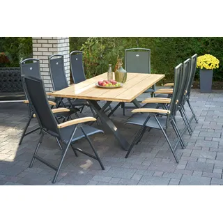 HARTMAN Xanadu / Raffaelo Garten-Essgruppe, xerix/anthrazit, Alu/Teakholz, 8 Klappstühle, 220x100cm