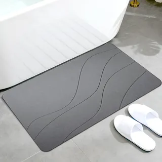 STFALI Stone Bath Mat 39 * 60cm, Badematte Stein, Bathroom Mat, Schnell Trocknend, Kann So In Der Küche Verwendet Werden Kann Halle, Zusammenklappbar für die Lagerung (Graue Wellen)