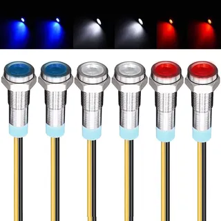 GUUZI 6pcs 220V-230V AC 6mm LED Panel Pilot Dash Warnlicht Kontrollleuchte Lampe Pilot Dash Glühbirnen Richtungs (Rot/Blau/Weiß)