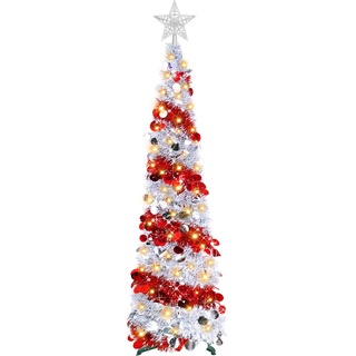TURNMEON Lametta Prelit Weihnachtsbaum, Pop-Up-Weihnachtsbaum, mit Timer, 50 Farben, Sterne, Pailletten, batteriebetrieben, Innen- und Außenbereich, Weihnachtsdekoration (Silber)