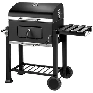 Grillwagen BBQ Smoker XXL Holzkohlegrill mit Deckel, Rädern, Edelstahl-Griff, Holzkohlegrill Barbecue Grillwagen Smoker Grill Campinggrill Holzkohle Outdoor Kohlegrill 107 * 115 * 68 cm -Black