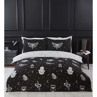 Rapport Home Gothic Magic Microfaser King Duvet Cover Set, Dark Themed Halloween Bedding Set, Magical Witch Duvet Set