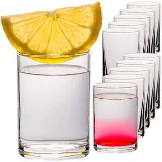 PLATINUX Shotgläser Set 12 Stück – Schnapsgläser 60ml klar – stabile zylindrische Form mit dickem Boden 6cl – Glas transparent, spülmaschinenfest, EU-Herstellung