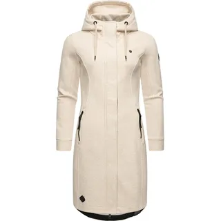 Ragwear Damen, Leichter Sweat Übergangsmantel lang windabweisend mit Kapuze Letti Long beige, Melange Gr. S - S