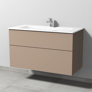 Sanipa Glas-Waschtisch-Set mit Waschtischunterschrank „3way“ 100 × 48,7 × 58,2 cm in Macchiato-Matt